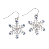 Holiday Earrings Silver Snowflakes with Crystals