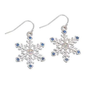 Holiday Earrings Silver Snowflakes with Crystals