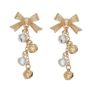 Holiday Earrings Silver and Gold Bows and Bells