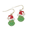 Holiday Earrings Enamel Christmas Grinch with Santa Hat