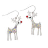 Holiday Earrings Silver Rudolph with Crystal