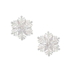 Holiday Earrings Silver Snowflake with Crystal