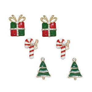 Holiday Earrings Holiday Favorites Present, Candy Cane & Christmas Tree Trio