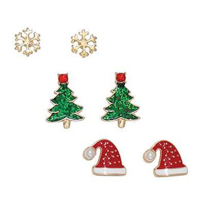 Holiday Earrings Holiday Icons Snowflake, Tree, and Santa Hat Trio