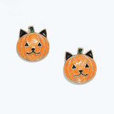 Halloween Earrings Glittery Pumpkin Cat
