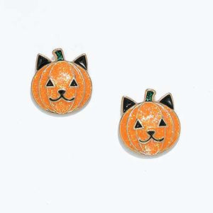 Halloween Earrings Glittery Pumpkin Cat