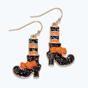 Halloween Earrings Witchy Legs with Orange Bow