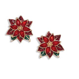 Holiday Earrings Crystal Glitter Poinsettia