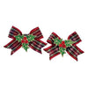 Holiday Earrings Plaid Bows with Holly