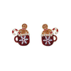 Holiday Earrings Hot Chocolate with Pearls and Gingerbread man