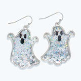 Halloween Earrings Silver Glitter Ghosts