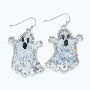 Halloween Earrings Silver Glitter Ghosts