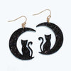 Halloween Earrings Black Cat with Moon Silhouette