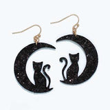 Halloween Earrings Black Cat with Moon Silhouette