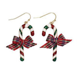 Holiday Earrings Candy Cane with Plaid Bow