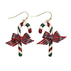 Holiday Earrings Candy Cane with Plaid Bow