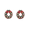 Holiday Earrings Red Green Wreath with Crystals