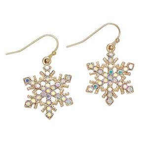 Holiday Earrings Gold Snowflake with Crystals