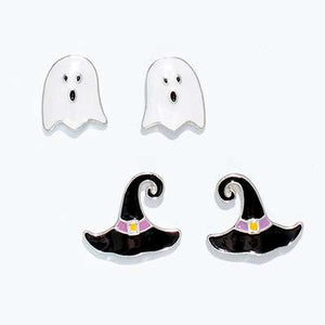 Halloween Earrings Ghost & Witch Hat Duo