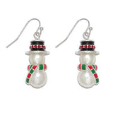 Holiday Earrings Pearlized Snowman with Black Top Hat & Scarf