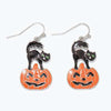 Halloween Earrings Black Cat on Jack-O-Lantern Pumpkin
