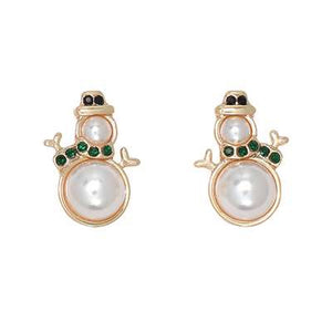 Holiday Earrings Pearl and Crystal Snowmen