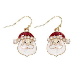 Holiday Earrings Santa Face with Pearl Cap