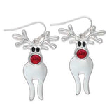 Holiday Earrings Silver Rudolph Reindeer with Red Crystal Nose