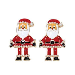 Holiday Earrings Jolly Santa in Red Suit with Pearls