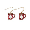 Holiday Earrings Enamel Hot Cocoa Chocolate Mugs with Snowflake