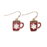 Holiday Earrings Enamel Hot Cocoa Chocolate Mugs with Snowflake