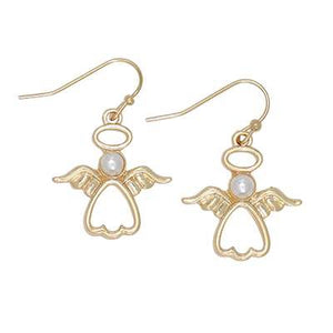 Holiday Earrings Gold Open Angels with Pearls
