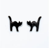 Halloween Earrings Black Enamel Cats