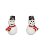 Holiday Earrings Snowman with Red Crystals