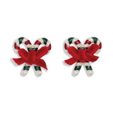 Holiday Earrings Candy Canes with Pearl Red Bow