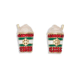 Holiday Earrings Hot Drink with Red Crystal