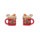 Holiday Earrings Red Holly Mug with Crystals