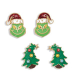 Holiday Earrings Grinch The Mean One with Christmas Tree