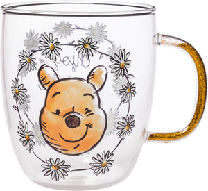 Silver Buffalo Disney Winnie the Pooh Enjoy The Little Things Glitter Handle Glass Mug, 14 Ounces (Front)