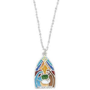Holiday Necklace Stained Glass Nativity Holy Family