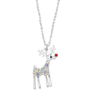 Holiday Necklace Crystal Body Rudolph with Red Nose