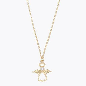 Holiday Necklace Gold Open Angel with Pearl