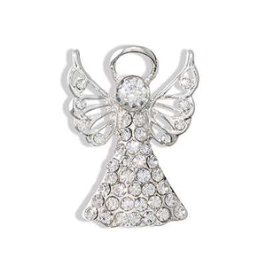 Holiday Brooch Pin Crystal Silver Angel
