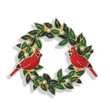 Holiday Pin Cardinals on Holly Wreath