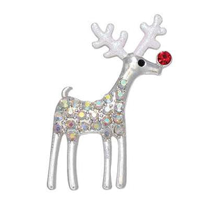 Holiday Brooch Pin Crystal Rudolph with Red Nose Reindeer
