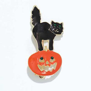 Halloween Pin Black Cat on Jack-O-Lantern Pumpkin