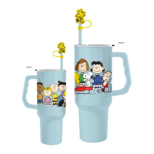 Snoopy and the Peanuts Gang Stainless Steel Tumbler with Woodstock Straw Cap, 40 Oz.
