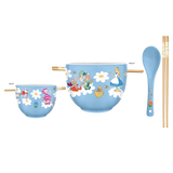 Alice in Wonderland Wild Flower Toss Ceramic Ramen Bowl with Spoon and Chopsticks, 20 Oz.