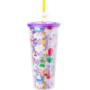Alice in Wonderland Wild Flower Toss Plastic Cold Cup with Straw, 24 Oz.