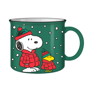 Peanuts Snoopy & Woodstock in Red Puffer Jacket Ceramic Camper Mug, 20 Oz.